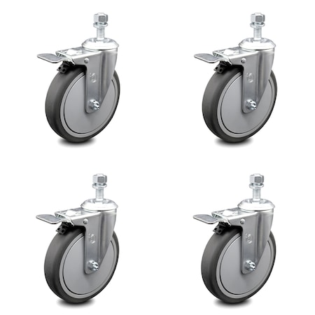Service Caster 6 Inch Thermoplastic Rubber Swivel 3/8 Inch Stem Caster Set Total Lock Brake SCC SCC-TSTTL20S614-TPRB-381615-4